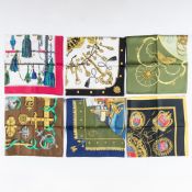 Six Hermès Silk Scarves