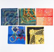 Five Hermès Silk Scarves
