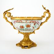 Chinese Export Gilt-Bronze Mounted Famille Rose Porcelain Punch Bowl