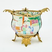 Gilt-Bronze Mounted Chinese Export Famille Rose Porcelain Sugar Bowl
