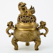 Chinese Gilt Bronze Tripod Censer and Cover