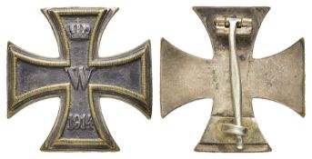 Preußen, Eisernes Kreuz 1914, 1. Klasse, leicht gewölbte Form, magnetisch, OEK 1908, Zustand 2-3.