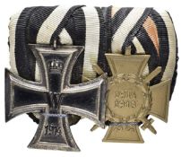 Ordensspange mit zwei Auszeichnungen, dabei Preußen Eisernes Kreuz 1914 2. Klasse und Ehrenkreuz für