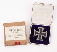 Preußen, Eisernes Kreuz 1914, 1. Klasse, flache Form, OEK 1908, im schwarzen Verleihungsetui mit