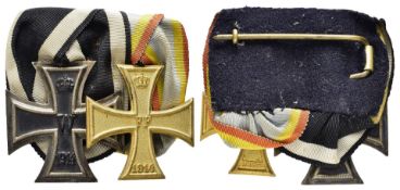 Ordensspange mit Preußen Eisernes Kreuz 1914 2. Klasse und Mecklenburg-Schwerin