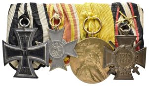 Ordensspange mit vier Auszeichnungen, Eisernes Kreuz 1914 2. Klasse, Badener Kriegsverdienstkreuz