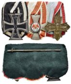Ordensspange mit drei Auszeichnungen, beginnend mit Eisernes Kreuz 1914 2. Klasse, Roter Adler Orden