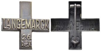 Langemarck Kreuz des 26. Reserve-Korps,Steckkreuz, hohlgeprägt und versilbert, an Nadel,