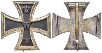 Preußen, Eisernes Kreuz 1914, 1. Klasse mit seitlichen Zusatzhaken, magnetisch, flache Form, auf der
