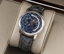 Frederique Constant Worldtimer Manufacture Herren Armbanduhr. Ca. 42mm, Edelstahl, Automatik. Blaues