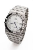 Omega Constellation Herren Armbanduhr. Ca. 32mm, Edelstahl, Quarz. Silberfarbenes Zifferblatt mit