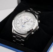Seiko 7T86-0AC0 Herren Armbanduhr. Ca. 44mm, Edelstahl, Quarz. Weißer Zifferblatt mit silberfarbenen
