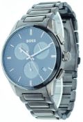 Hugo Boss Chronograph 1513929 Herrenarmbanduhr. Ca. 43mm, grau, Mineralglas, analoges Zifferblatt