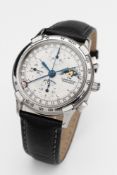 Claude Meylan Herren Armbanduhr. Ca. 37mm, Automatik, Edelstahl. Silberfarbenes Zifferblatt mit