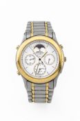 Seiko Moonphase Herren Armbanduhr. Ca. 36mm, Quarz, Edelstahl. Emailliertes Zifferblatt mit goldenen