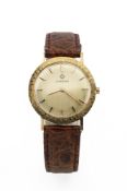 Candino Herren Armbanduhr. Ca. 34mm, 750er Gelbgold, Handaufzug. Goldfarbenes Zifferblatt mit