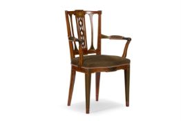 A 'NEO-CLASSICAL' SATINWOOD AND POLYCHROME DECORATED ARMCHAIR, CIRCA 1870