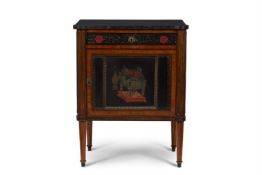 Y A FRENCH ROSEWOOD, TULIPWOOD AND POLYCHROME LACQUER SIDE CABINET, LAST QUARTER 19TH CENTURY