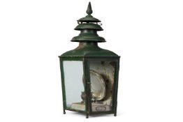 A LATE VICTORIAN GREEN TOLE WALL OR TABLE LANTERN BY BULPITTS AND SON