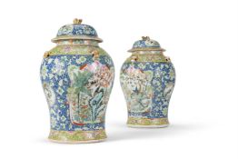 A PAIR OF CANTON PORCELAIN BALUSTER VASES AND COVERS CHINESE