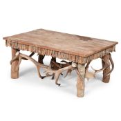 AN ANTLER AND DRIFTWOOD LOW RECTANGULAR TABLE, IN THE MANNER OF ANTHONY REDMILE