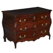 A LOUIS XV CHERRY AND WALNUT BOMBE COMMODE, MID 18TH CENTURY
