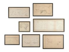 SEVEN ASSORTED FRAMED PRINTS OF MAPS OF SOUTH SEA ISLANDS, MOSTLY 19TH CENTURY RESTRIKES