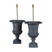 A PAIR OF FRENCH CAST IRON URN TABLE LAMPS, LATE 19TH CENTURY AND LATER