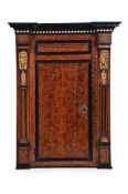 Y A NORTH ITALIAN WALNUT, BONE INLAID, EBONY, EBONISED AND GILT METAL MOUNTED CORNER CABINET