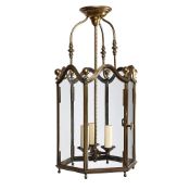 A GILT BRASS HEXAGONAL HALL LANTERN, EARLY 20TH CENTURY