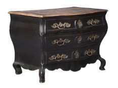 A LOUIS XV EBONISED WALNUT SERPENTINE COMMODE, MID 18TH CENTURY