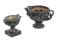 AFTER THE ANTIQUE, TWO BRONZE MODELS OF THE WARWICK VASE, LATE 19TH CENTURY