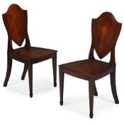 A PAIR OF GEORGE III MAHOGANY SHIELD BACK HALL CHAIRS, CIRCA 1790
