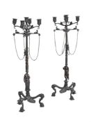A PAIR OF ITALIAN BRONZE FIVE-LIGHT CANDLESTICKS, LATE 19TH CENTURY