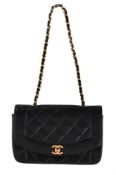CHANEL, DIANA, A BLACK QUILTED LAMBSKIN FLAP HANDBAG, CIRCA 1994-1996