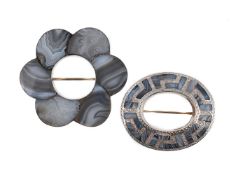 TWO VICTORIAN SCOTTISH MONTROSE AGATE BROOCHES