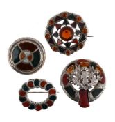 SCOTTISH INTEREST: FOUR VICTORIAN SCOTTISH AGATE AND PASTE BROOCHES