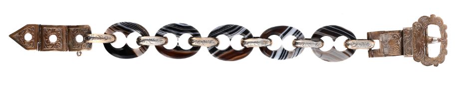 SCOTTISH INTEREST: A VICTORIAN SILVER AND BANDED AGATE BRACELET