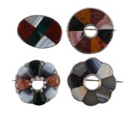 SCOTTISH INTEREST: FOUR LATE 19TH/EARLY 20TH CENTURY HARDSTONE BROOCHES
