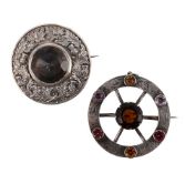 SCOTTISH INTEREST: TWO VICTORIAN CIRCULAR HARDSTONE BROOCHES