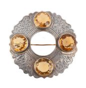 SCOTTISH INTEREST: A VICTORIAN SILVER AND CITRINE QUATREFOIL BROOCH