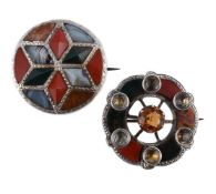 SCOTTISH INTEREST: TWO VICTORIAN CIRCULAR AGATE BROOCHES
