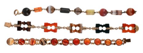 SCOTTISH INTEREST: TWO VICTORIAN AGATE BRACELETS WITH GILT FITTINGS