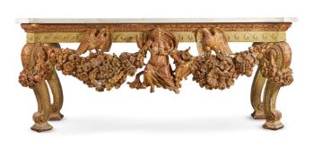 A `KENTIAN' GREY PAINTED AND PARCEL GILT SIDE TABLE, POSSIBLY BY LENYGON & MORANT OR TROLLOPE & SONS
