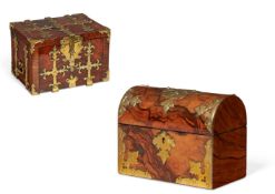 A QUEEN ANNE BRASS-BOUND WALNUT STRONG-BOX OR COFRE-FORTE