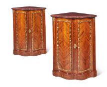 Y A PAIR OF EARLY LOUIS XVI ORMOLU-MOUNTED KINGWOOD ENCOIGNURES, MID 18TH CENTURY
