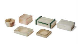 A GROUP OF SIX ONYX TABLE TOP SMOKING ACCESSORIES, 20TH CENTURY