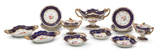 AN ENGLISH PORCELAIN BLUE-GROUND AND GILT PART DESSERT-SERVICE