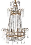 A PAIR OF GILT BRASS AND CUT GLASS LIGHT CHANDELIERS, NORTH EUROPEAN