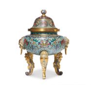 A CHINESE CLOISONNE ENAMEL CENSER AND COVER, QING DYNASTY
